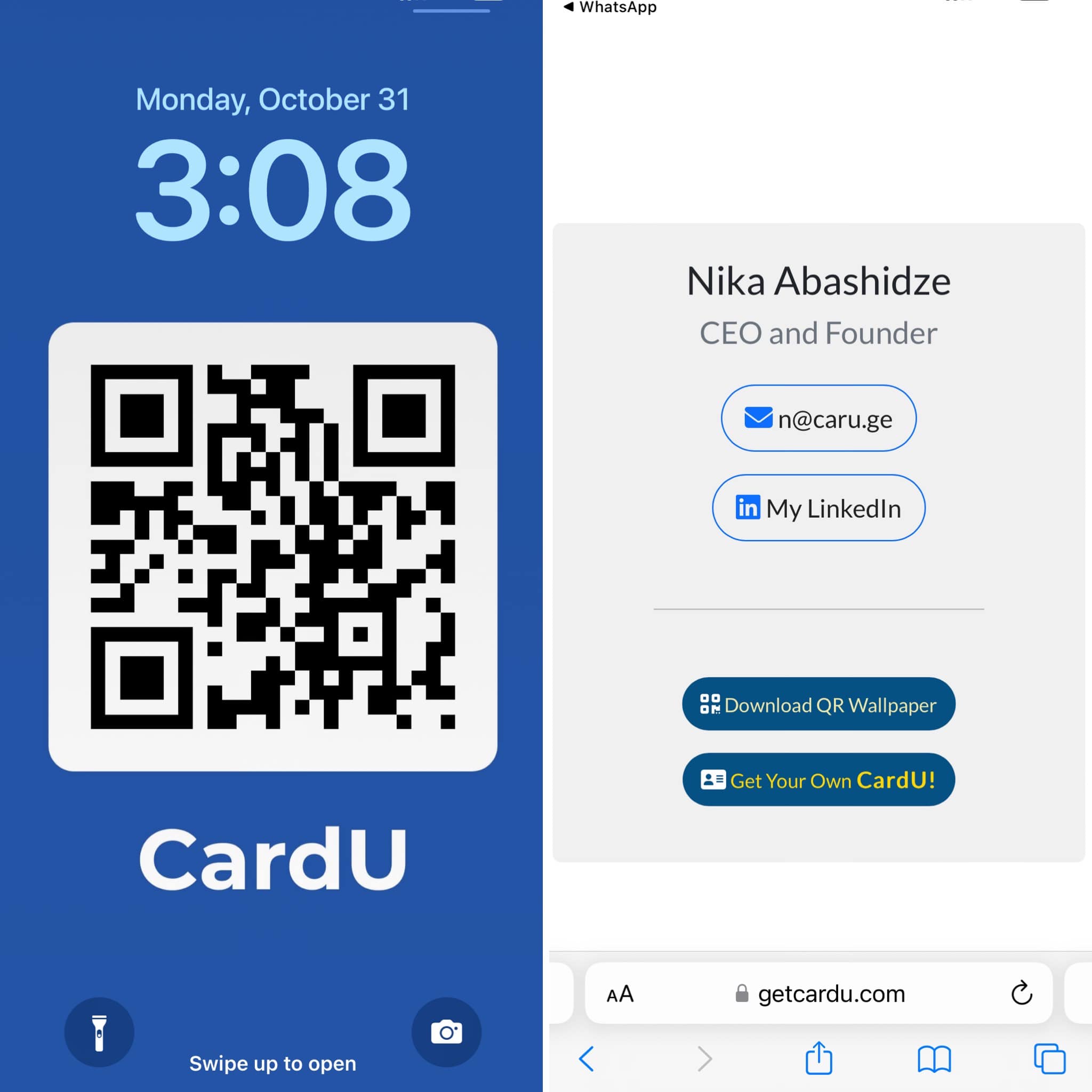 ციფრული სავიზიტო ბარათის შესაქმნელი პლატფორმა CardU