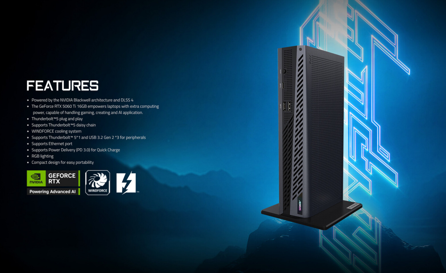 Gigabyte-მა წარმოადგინა გარე გრაფიკული პროცესორი AORUS RTX 5060 Ti AI BOX